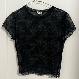 Garage sheer black floral lace top